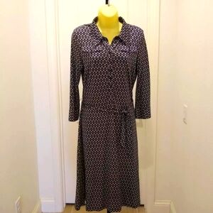 Banana Republic Black Gray White Geographic Print Dress Long Sleeve Belt Medium
